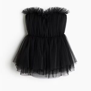 H&M Black Strapless Ruffle Blouse